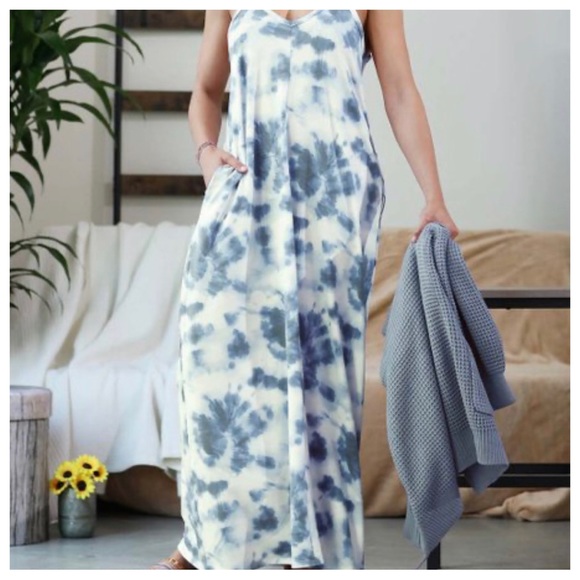 COPY - 45 Boho Tie Dye Adjustable Strap Maxi Dress With Side Pockets - Picture 3 of 5